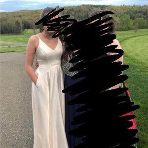 B Darlin Cream V-Neck Sleeveless Prom Gown